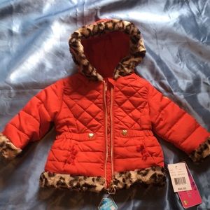 Red infant girl jacket with leopard faux fur by Pistachio (18 months) NWT